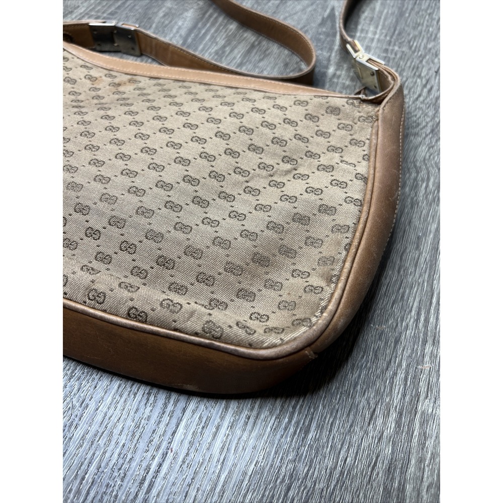 GUCCI Micro Sherry Line GG Bit Canvas Brown Leather Shoulder Bag Purse VTG Rare! - Picture 15 of 16
